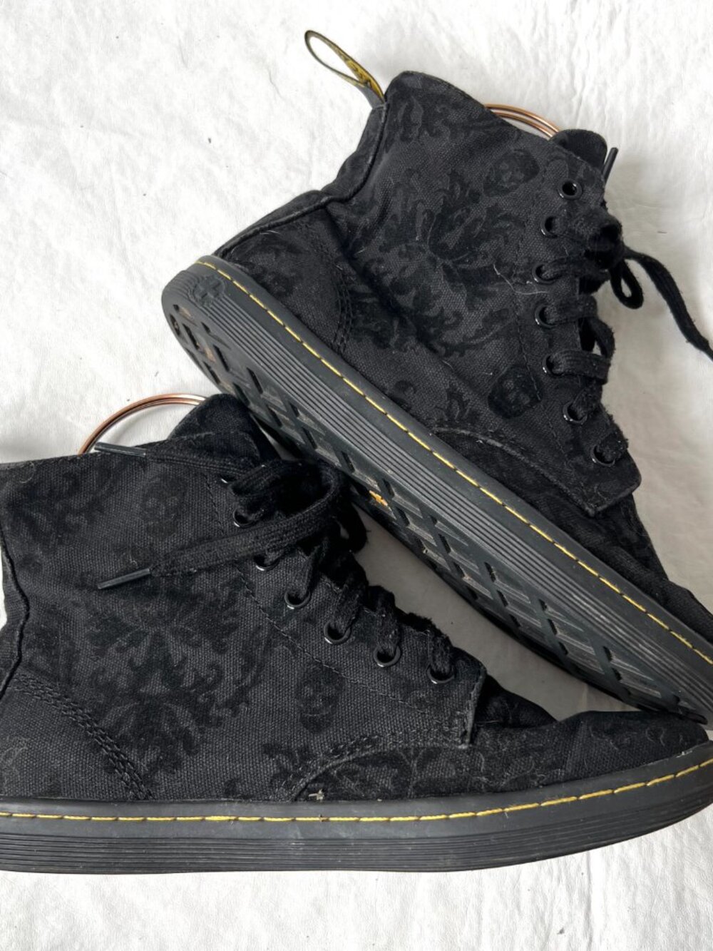 Dr Martens shoes sneaker boots black fabric skulls Hackney lace up high top docs - Picture 7 of 11